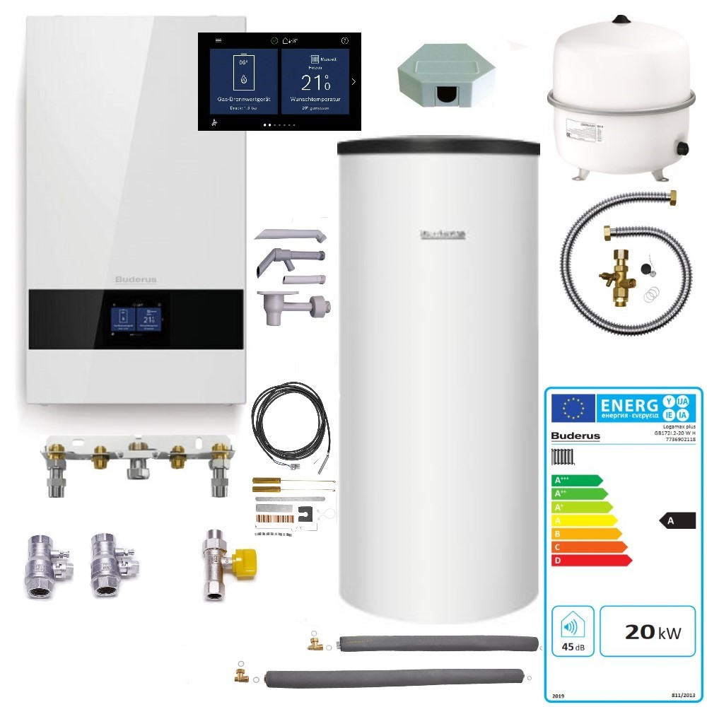 Buderus Paket W22 Gas Brennwertgerät GB172i.2 25 kW Speicher SU160 Regler BC400