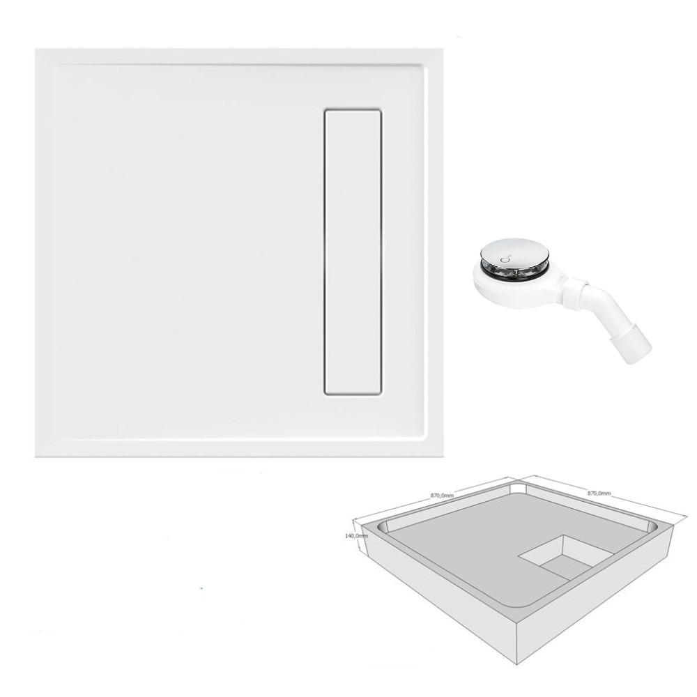 Acryl Duschwanne Lyon 90 x 90 cm Duschtasse Duschbecken Wannenträger Ablauf