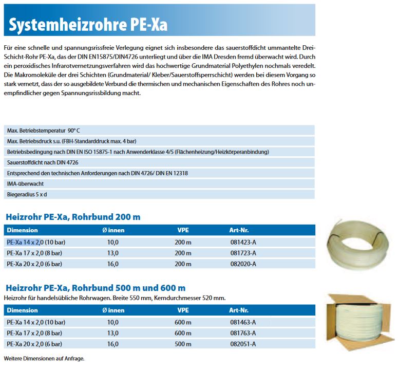 Zewotherm Heizrohr Fußbodenheizung vernetztes Kunststoffrohr PE-Xa 17 x 2 600 m