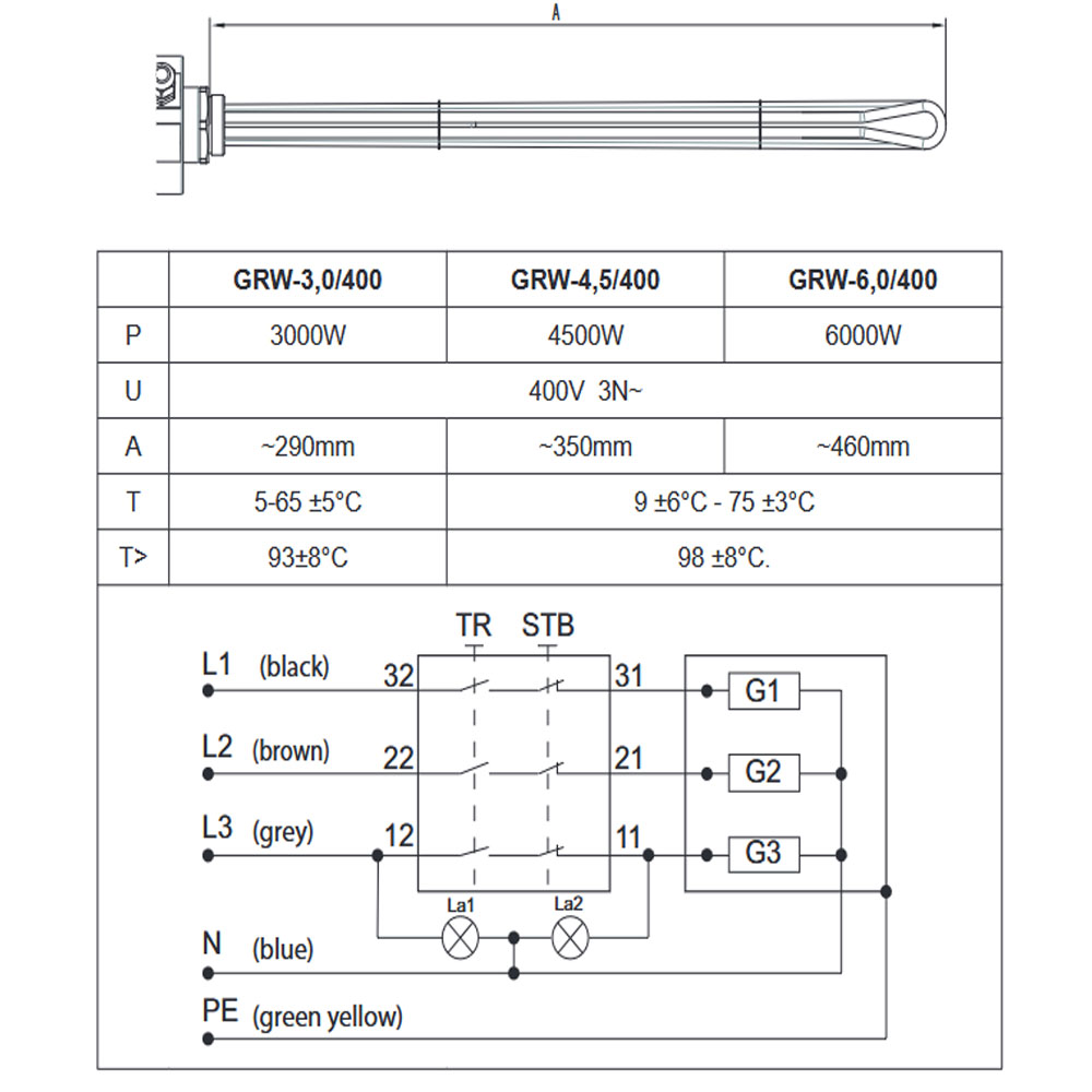 Kospel Elektroheizstab GRW 6,0 kW 400V DN 40 (11/2") für SE-250/SE-30