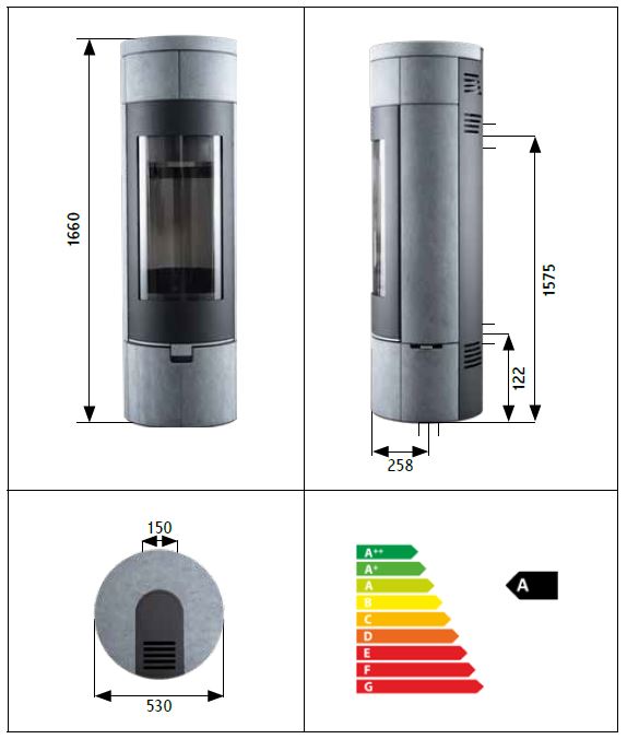 Kaminofen Novaline Aura Dea 7 kW Serpentino Kamin Korpus schwarz Schamotte