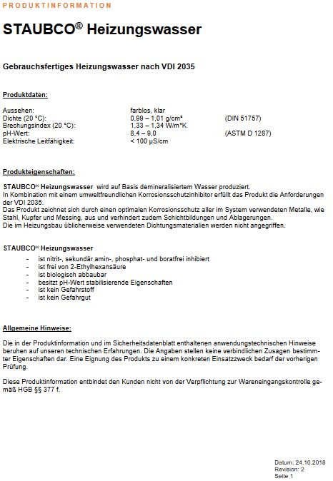 Heizungswasser VDI 2035 30Kg 30 Liter gebrauchsfertig Heizungsfüllwasser