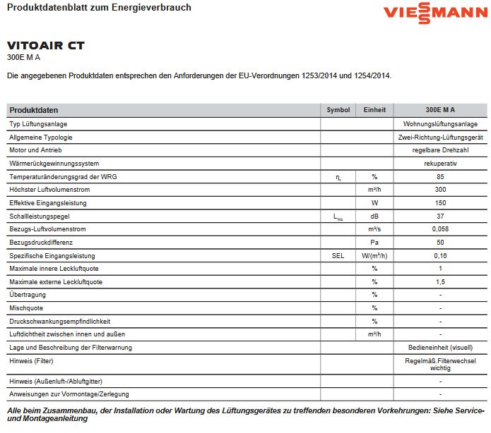 Viessmann Lüftungsgerät Vitoair CT 300 SMA Z029240 kontrollierte Wohnraumlüftung