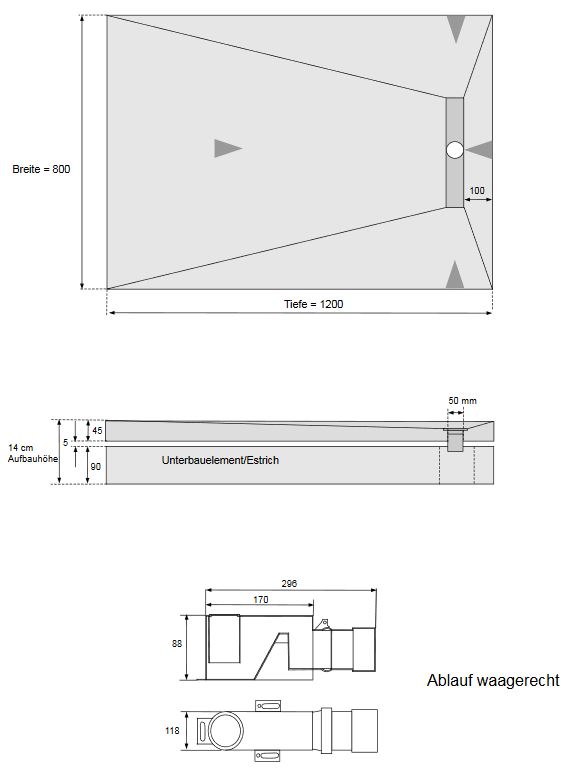 CS SDER Duschelement befliesbar - 120 x 80 cm mit Rinne / Ablauf
