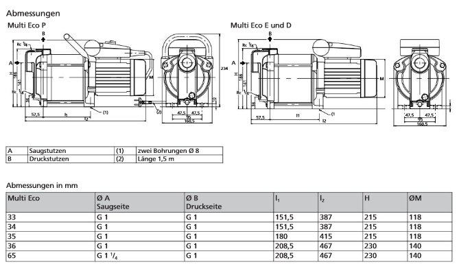 KSB Kreiselpumpe Multi Eco 33P 34P 35P 36P 65P Pumpe Gartenpumpe Jetpumpe