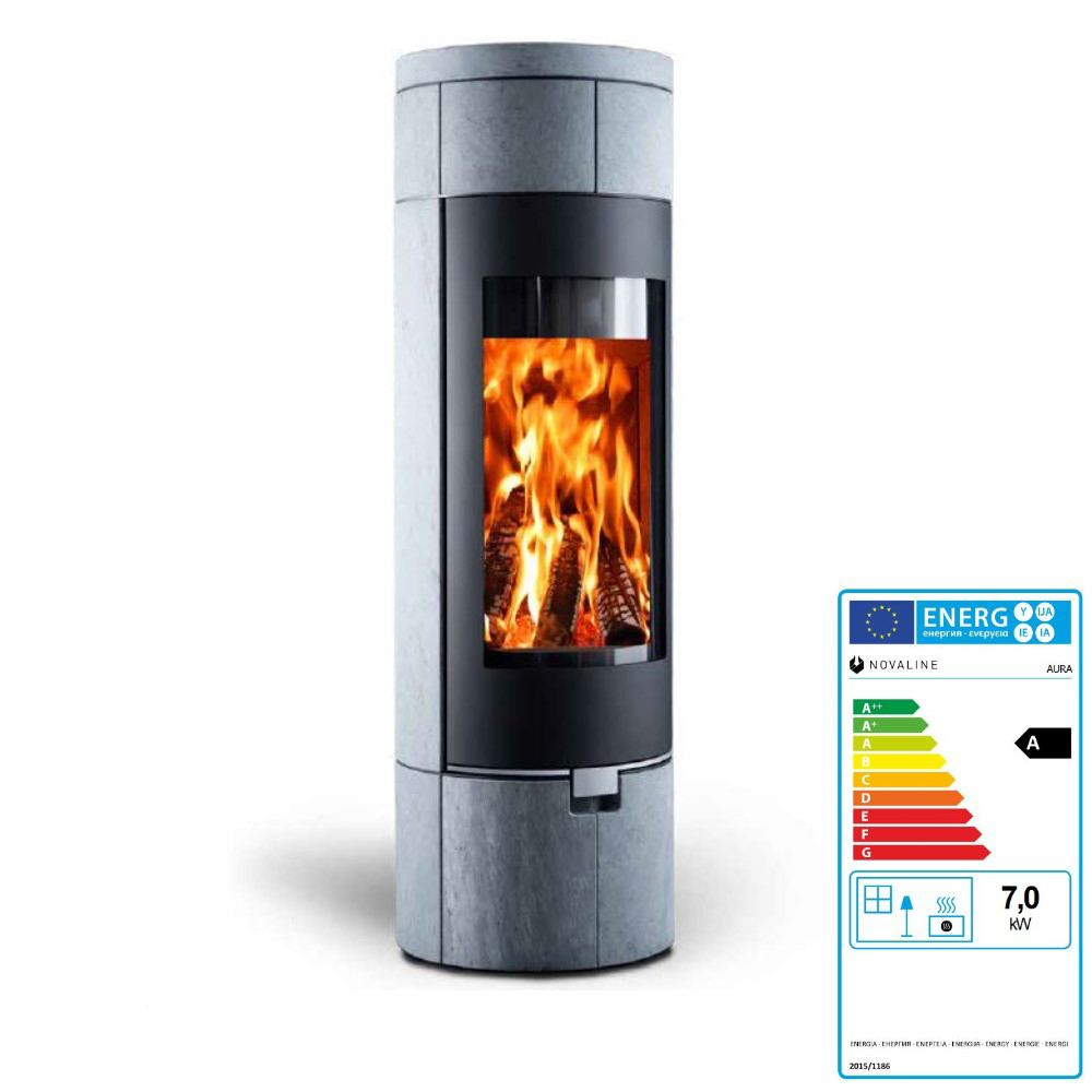 Kaminofen Novaline Aura Dea 7 kW Serpentino Kamin Korpus schwarz Schamotte