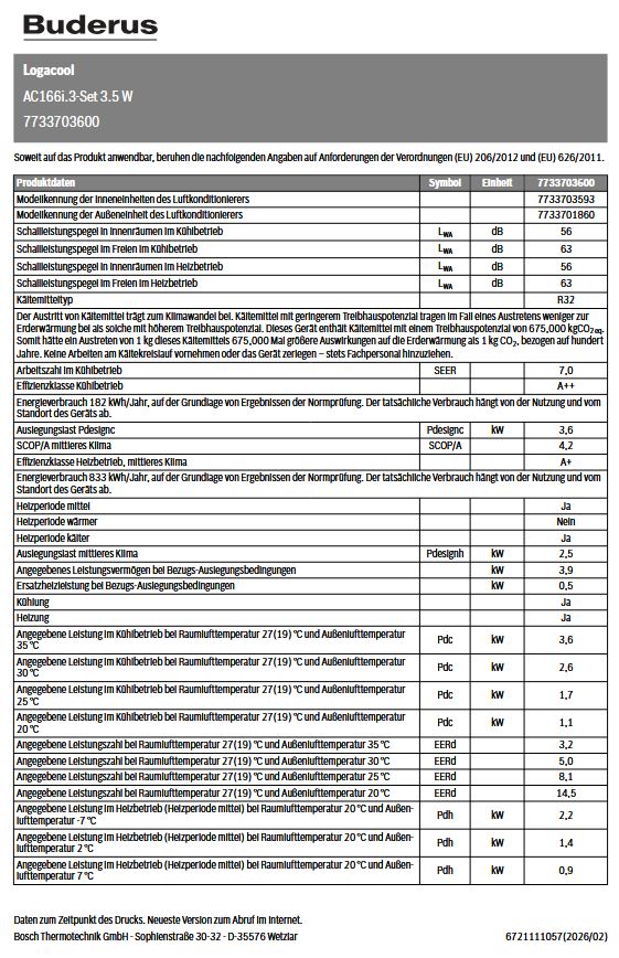 Buderus Klimaanlage Logacool AC166i.3-Set 3,5 W Singlesplit-Klimageräte Set 3,5 kW