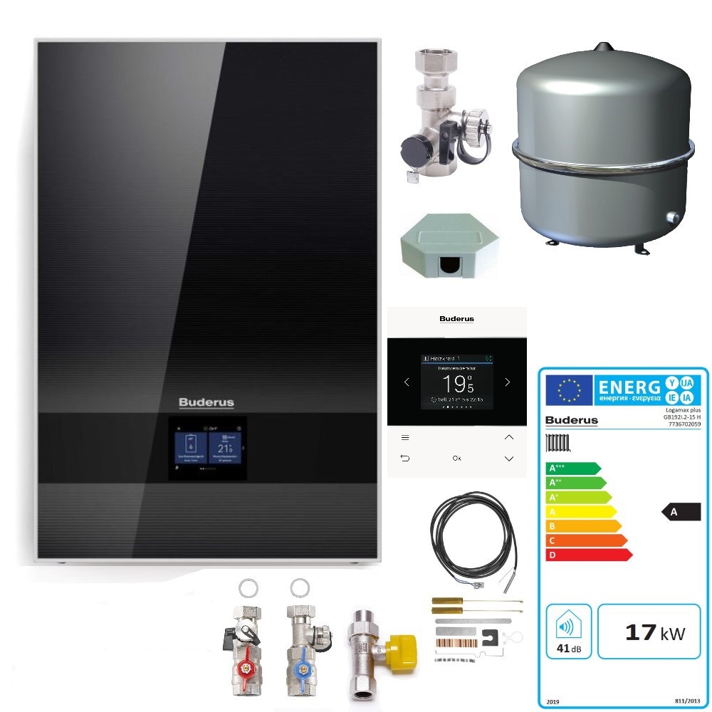 Buderus Logaplus Paket W50S Gasbrennwert Gerät GB192i.2 15 kW schwarz BC400