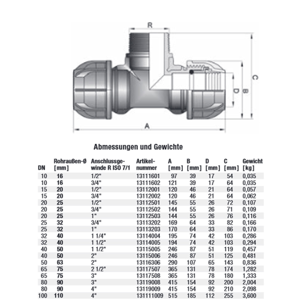 Gebo Plast PE Klemmfitting Klemmverbinder Winkel T-Stück Verbinder Übergang