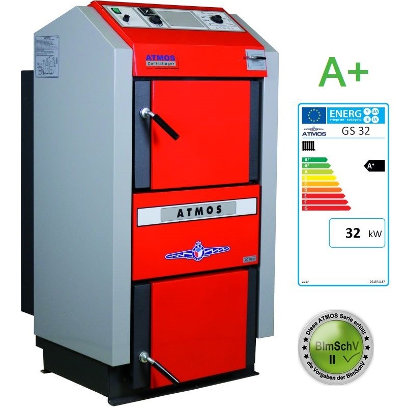 Atmos Holzvergaser GS 32 Festbrennstoffkessel Scheitholzkessel 32 kW + Zubehör
