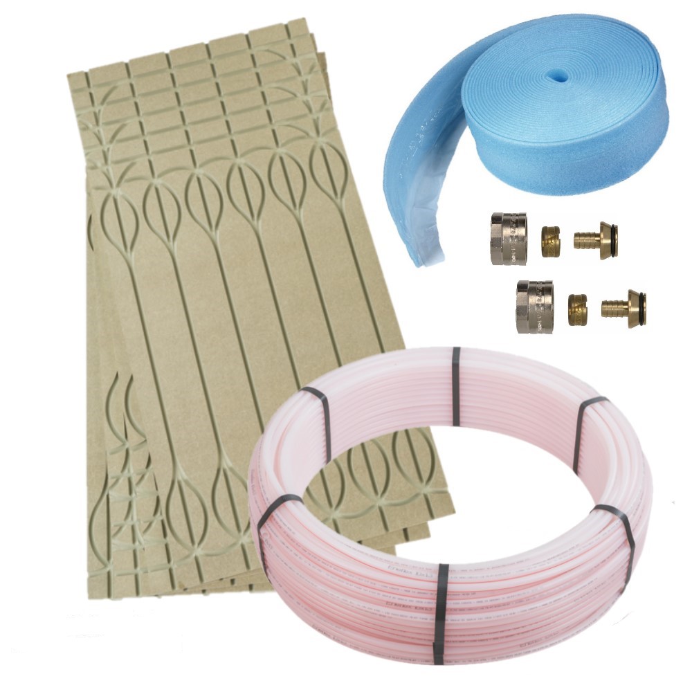 Inteca Fußbodenheizung Trockenbau MDF Platten Set 40 m² Heizrohr Wandheizung