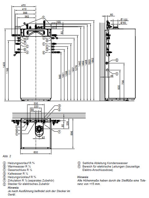 Viessmann Vitodens 222-F 11 kW Typ B2TH Ladespeicher Paket Anschlussset oben