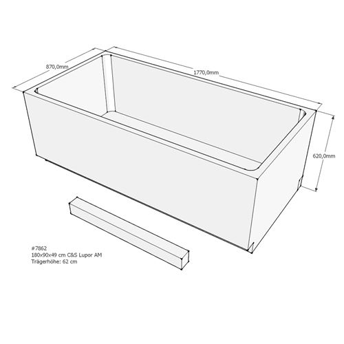 Acryl Badewanne Lupor 180 x 90 cm weiß Wanne Styropor Wannenträger rechteck