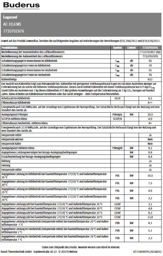 Buderus Klimagerät  Logacool AC-10,6 MS Multisplit Außeneinheit 10,6kW