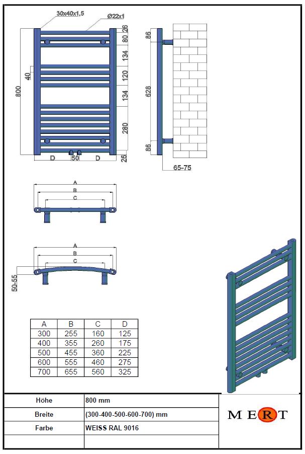 Badheizkörper Standard weiss 1-30x080-M