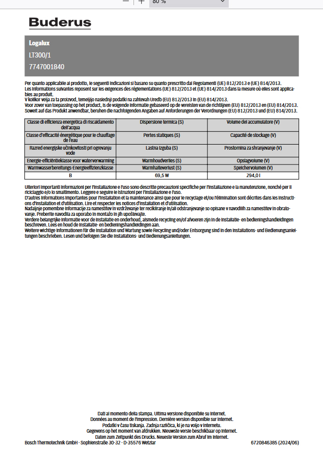 Buderus Logalux LT300/1 V1 Trinkwasserspeicher Warmwasserspeicher liegend
