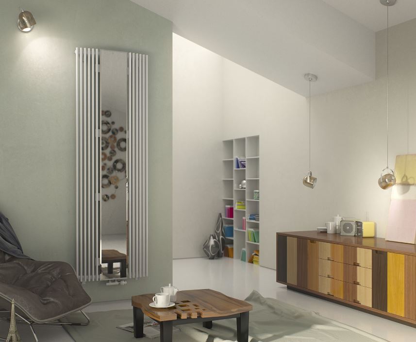 Design Röhrenheizkörper Aurora CM weiß mit Spiegel Paneel Vertikalheizkörper