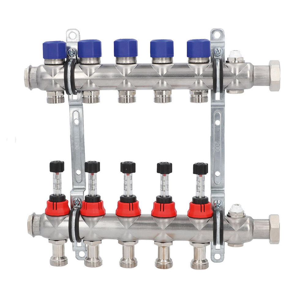 Strawa Edelstahl Heizungsverteiler Typ e-class 63 HK  2 bis 12 Überwurfmutter 1"