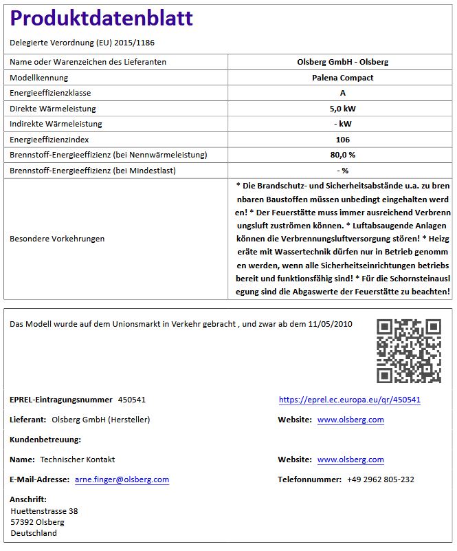 Kaminofen Olsberg Palena Compact 5 kW Stahlverkleidung schwarz 23/5751 Kamin