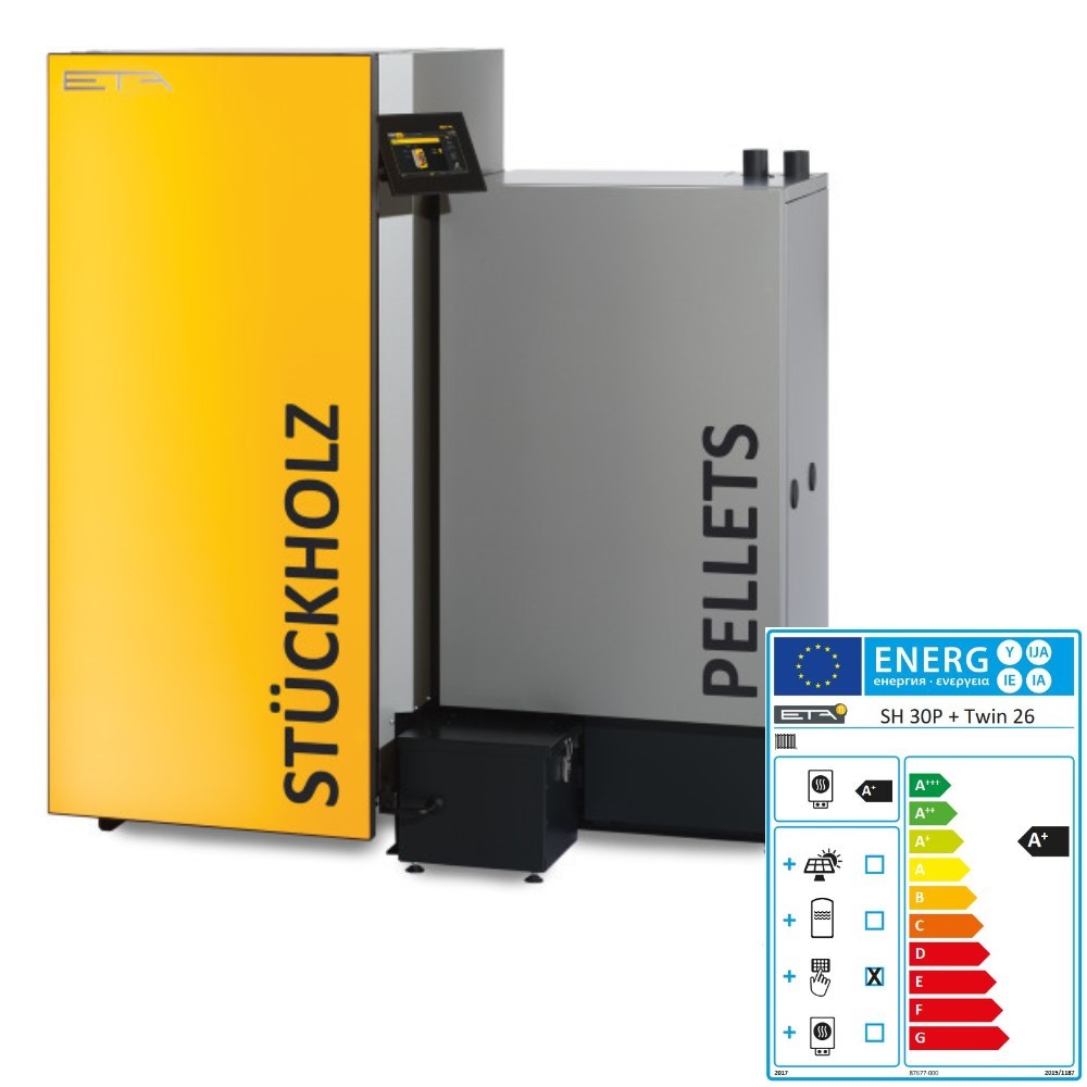 ETA Kombikessel TWIN 30/26 rechts Stückholzkessel SH-P und Pelletbrenner TWIN ETA Kombikessel TWIN 30/26 rechts Stückholzkessel SH-P und Pelletbrenner TWIN