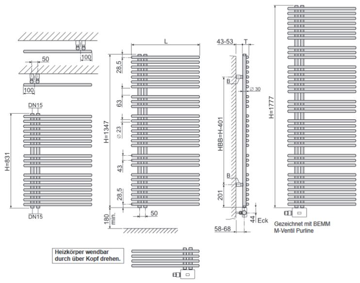 BEMM Asymo Badheizkörper 1347 x 600 mm weiss