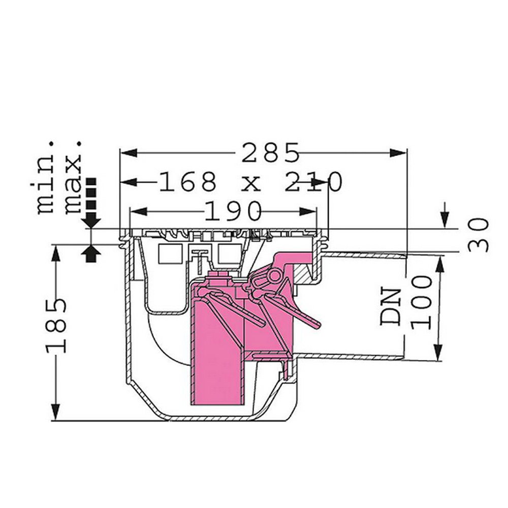Kessel Drehfix Größe 1 Bodenablauf mit Rückstauverschluss 150 x 190 mm DN100