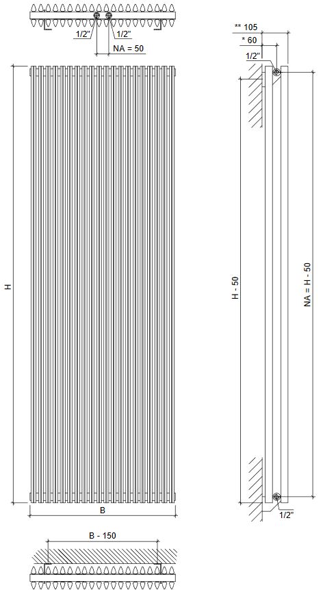 Röhrenradiator Aurora Mittelanschluss vertikal anthrazit Heizkörper Heizwand