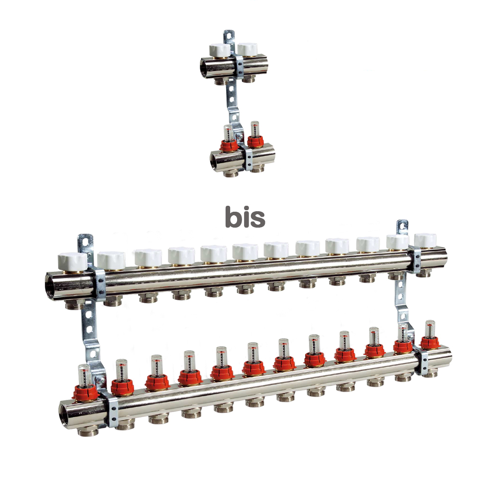 Heizkreisverteiler Messing mit Durchflussmesser, Fußbodenheizung HKV