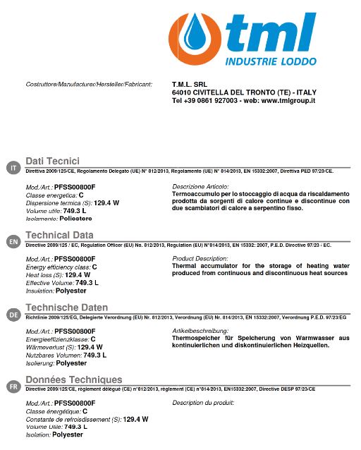 TML Pufferspeicher PFSS 800 Heizung 2 Wärmetauscher Inhalt 749 Liter Isolierung