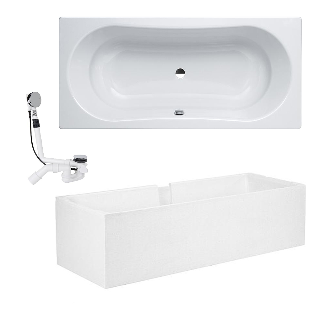 Stahl Badewanne Elfrun 180 x 80 weiß Wannenträger Ab- Überlaufgarnitur Emaille