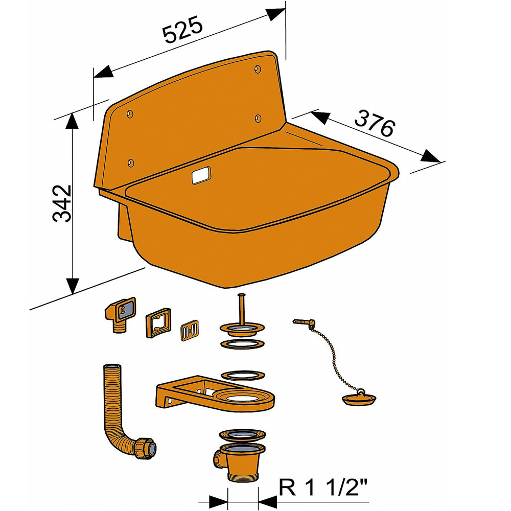 Kunststoff Ausgussbecken Typ Marion mit Wandhalterung 525 x 376 x 342 mm weiss