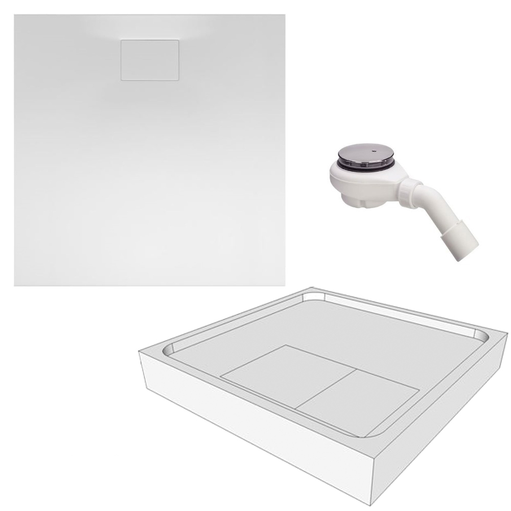 CS Acryl Duschwanne Flat Carré 90x90 cm weiß Duschtasse Wannenträger Ablauf