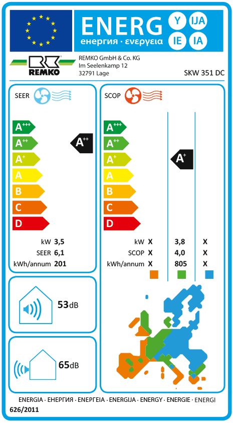 Remko Raumklimagerät SKW 351 DC Klimaanlage Inverter Wandgerät Split 3,5 kW