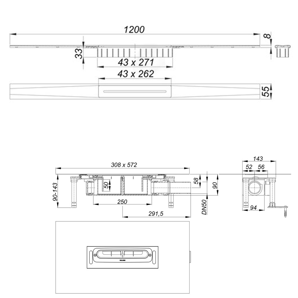 Sanibel 4001 A17 Design Duschrinne Edelstahlabdeckung Bodenablauf Abdichtung