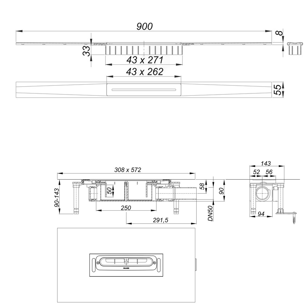 Sanibel 4001 A17 Design Duschrinne Edelstahlabdeckung Bodenablauf Abdichtung
