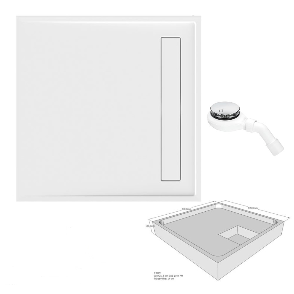 Acryl Duschwanne Lyon 120 x 120 cm Duschtasse Duschbecken Wannenträger Ablauf