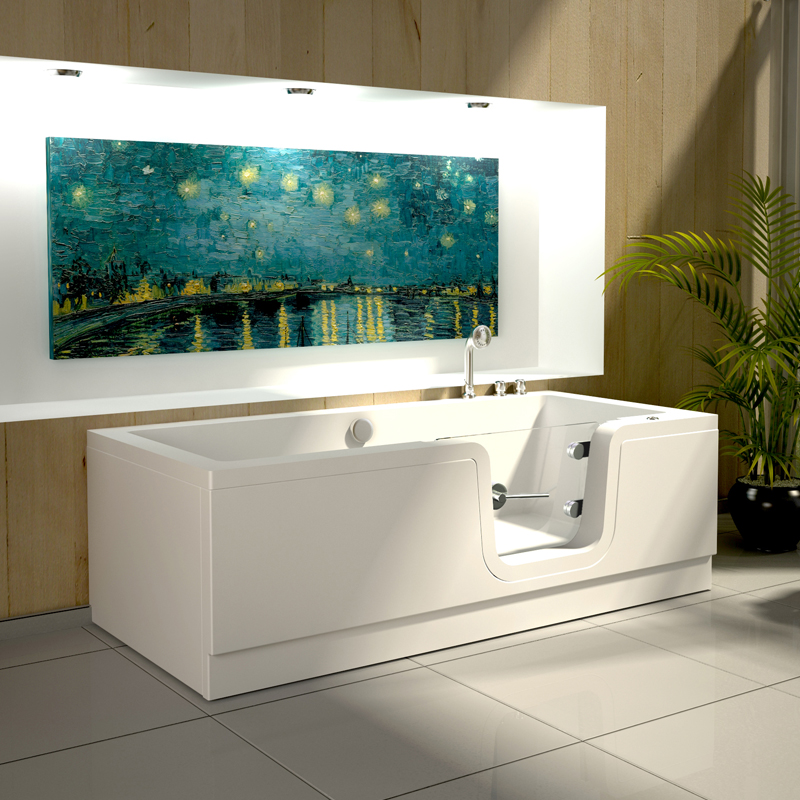 Acryl Badewanne Kombiwanne Puerta 170x80x40 cm links weiß mit Tür rechts