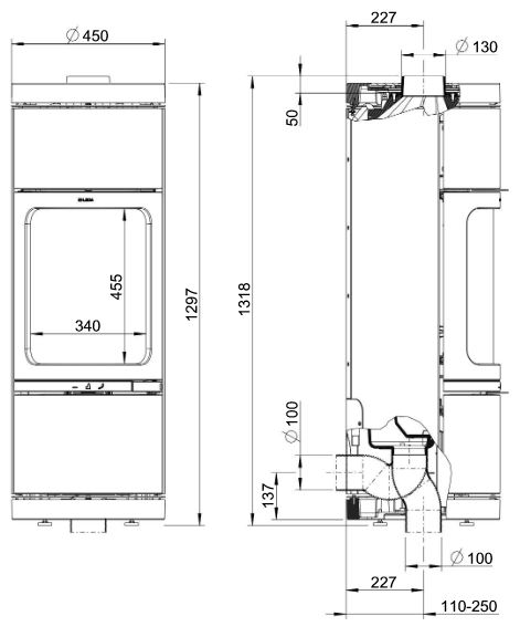 Kaminofen Leda Novia W 8 kW mit Wassertechnik schwarz Kamin Gussofen 130 cm