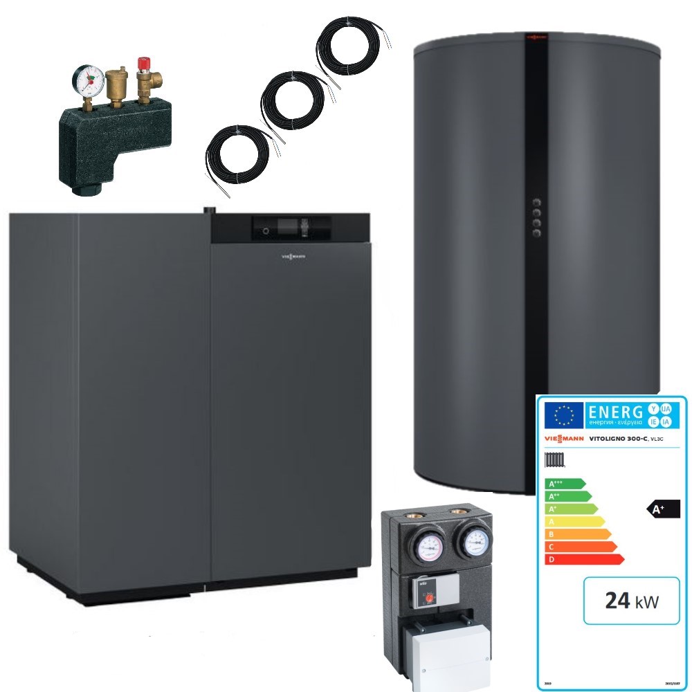 Viessmann Pelletkessel Vitoligno 300-C 24 kW Paket Pufferspeicher 750 Vitocell