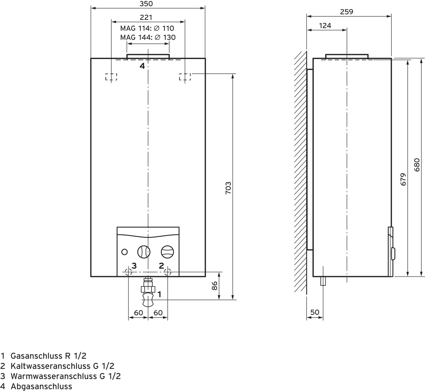 Vaillant Gas Warmwasser Durchlauferhitzer atmoMAG 114/1 I E-Gas 0010022558