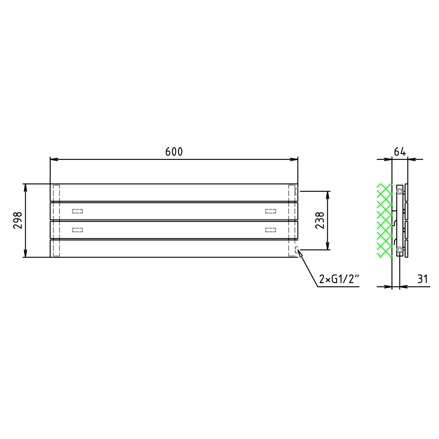 Design Paneelheizkörper horizontal H 298 mm x B 1800 mm Design Paneelheizkörper horizontal H 298 mm x B 1800 mm