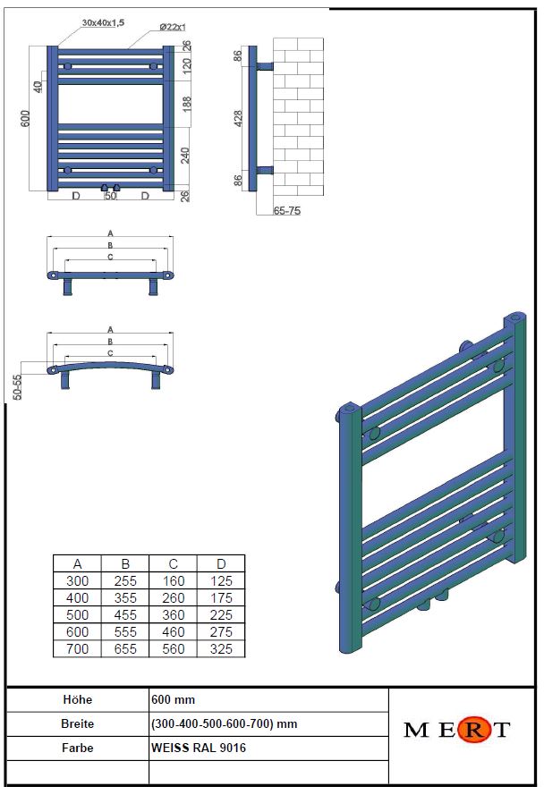 Badheizkörper Standard weiss viele Größen Heizkörper Bad Handtuchtrockner