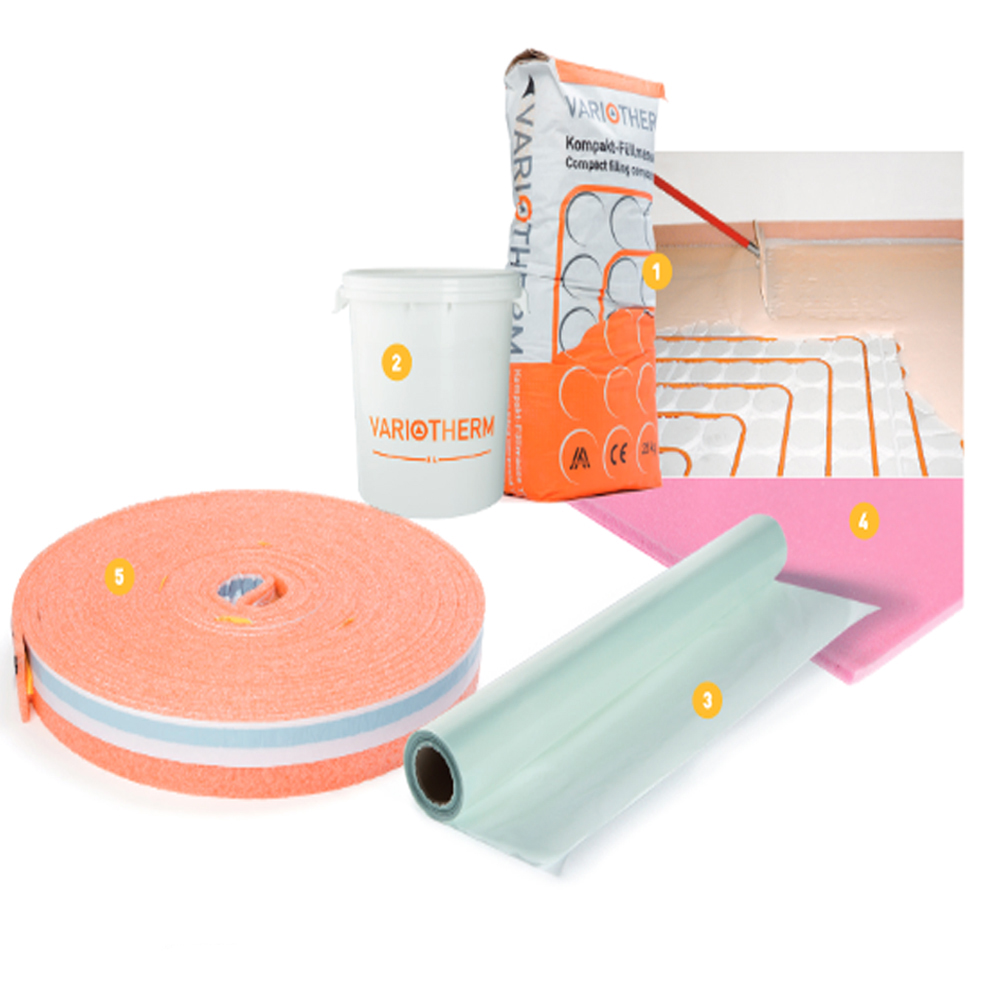 Variotherm Fussbodenheizung Variokomp 10 m² 20 mm Paket Trockenbau Dünnbett