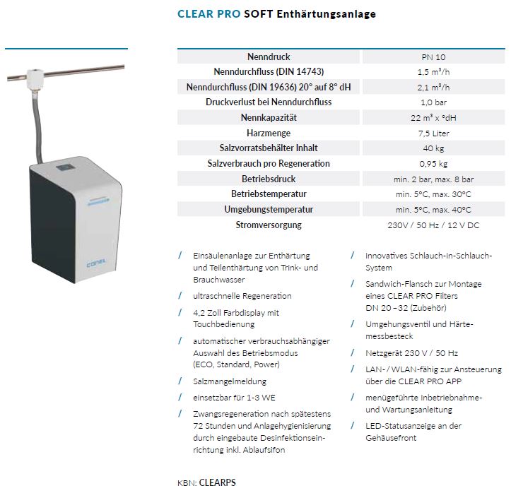 Enthärtungsanlage CLEAR PRO SOFT CONEL Trinkwasserenthärtung CLEARPS