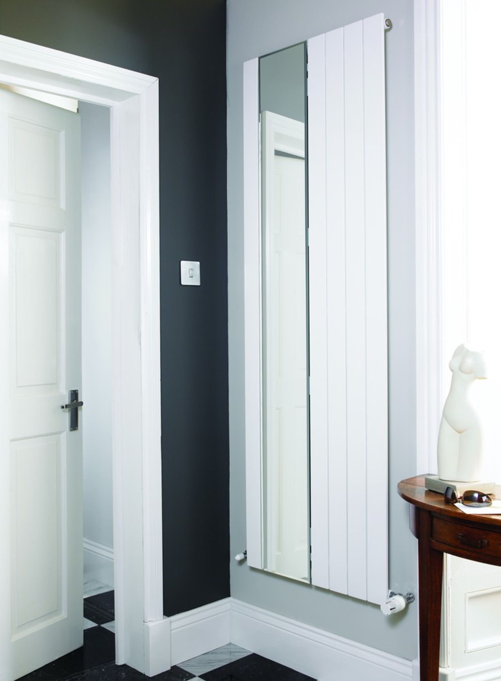 Design Paneelheizkörper vertikal Panio Spiegel weiss Heizwand Badheizkörper