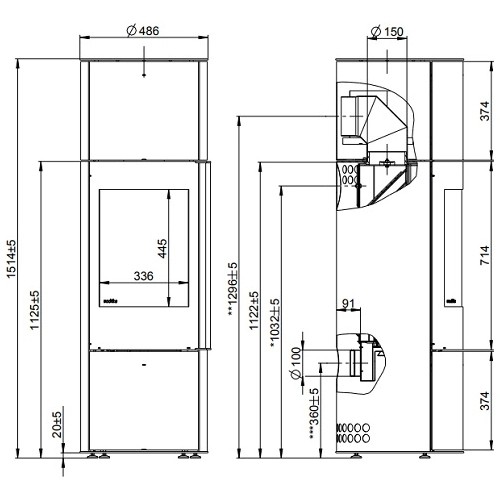 Kaminofen Wodtke Porto Largo mit Wärmespeicher 5 kW 088320 Kamin Holzofen