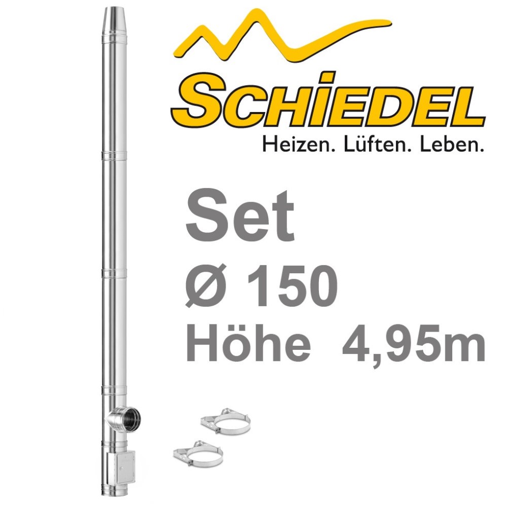 Schiedel doppelwandiger Edelstahlschornstein Ø150 Höhe 4,95m Außenwand Set