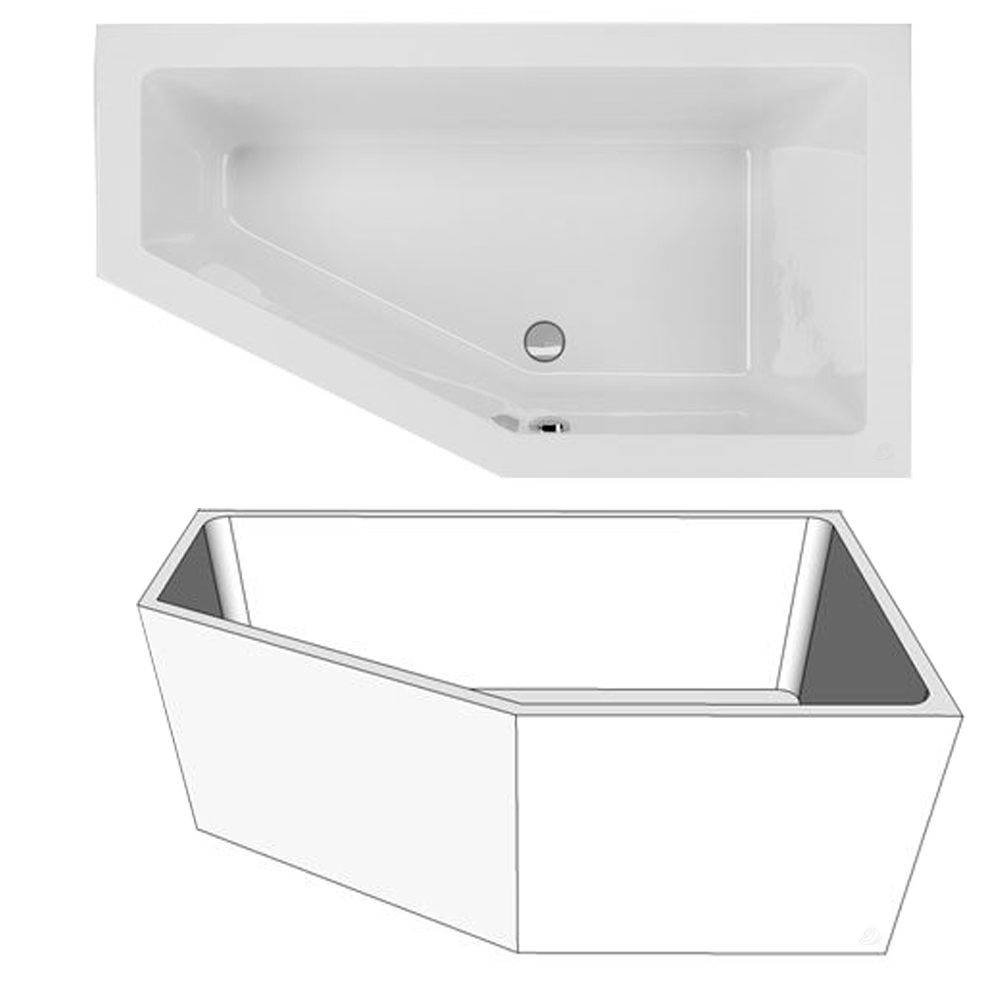 Acryl Raumsparwanne Lupor 160 x 90 cm weiß rechts Wanne Styropor Wannenträger