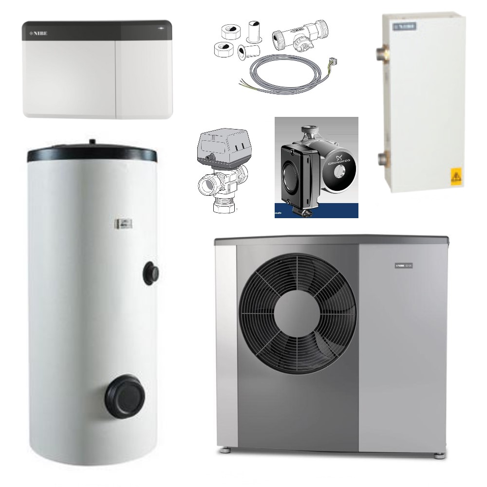 NIBE Luft Wasser Wärmepumpenpaket LWP2414 S2125-20 + DD-WH 3030 + Zubhör