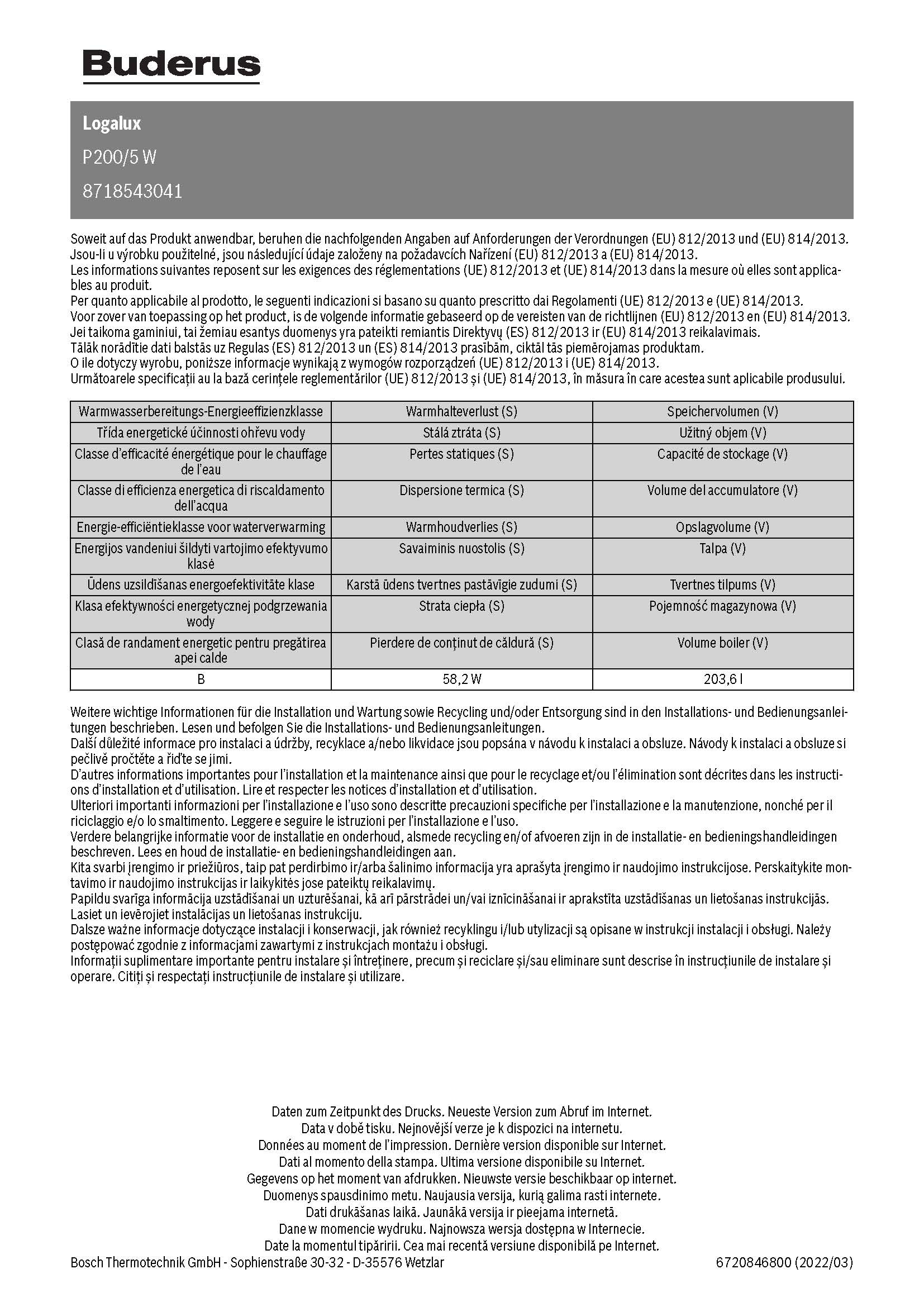 Buderus Wärmepumpen Pufferspeicher P200 / 5W Puffer Heizung WPS WLW WSW